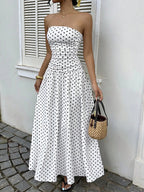 Elegant Polka-dot Off-shoulder High-waist Strapless Dress
