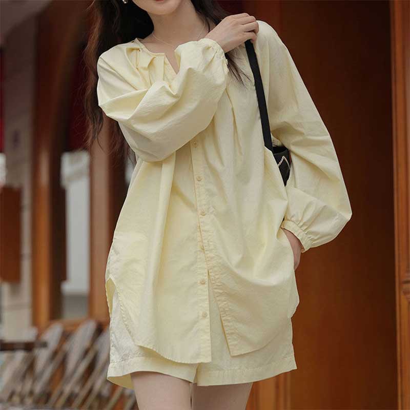 Sunny Breeze Shirt And Shorts Set In Light Yellow Casual
