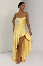 Women's Backless Ruffle Maxi Dress High Waist Split Evening Party