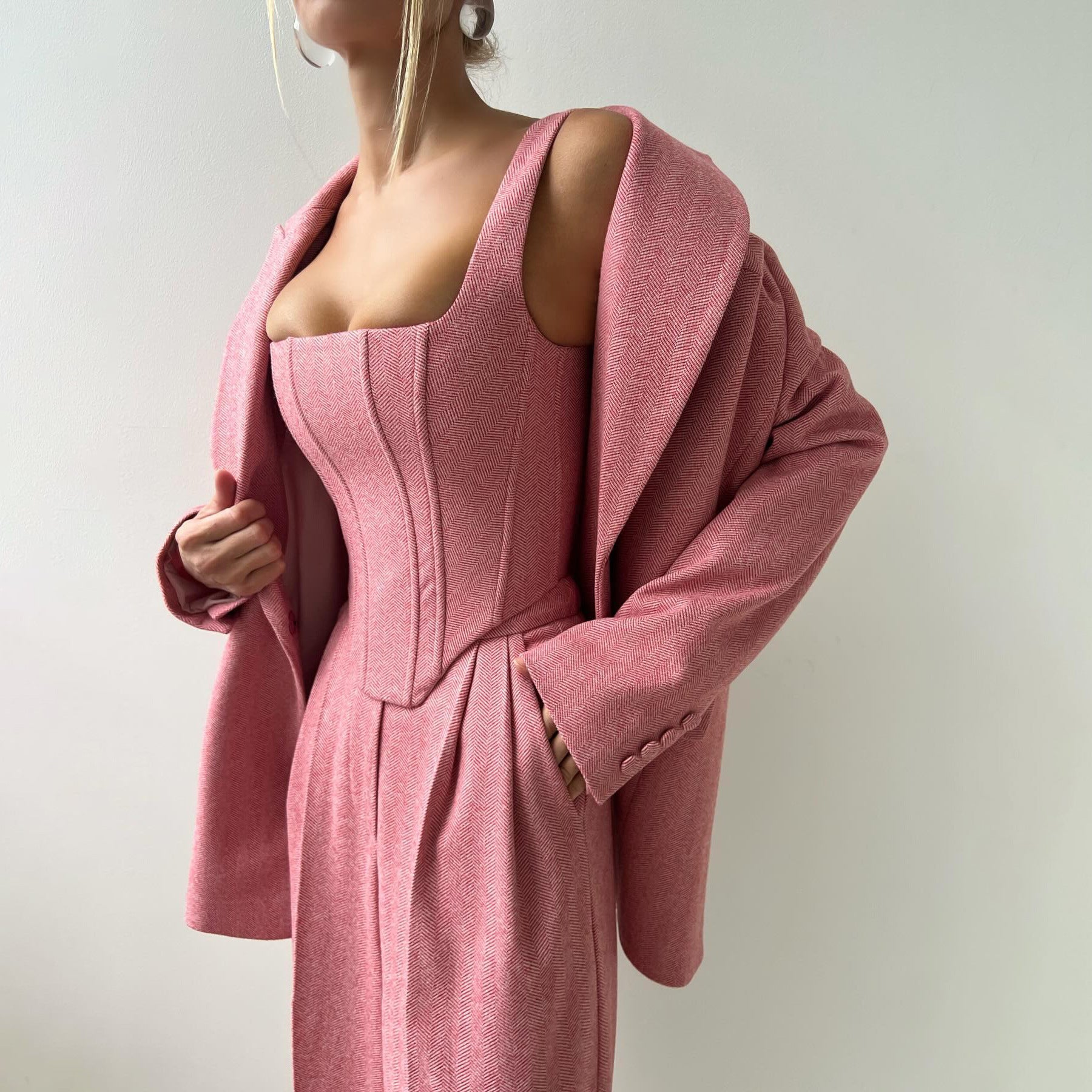 Crisp Fishbone Suit For Women Street Hipster Woven Cotton