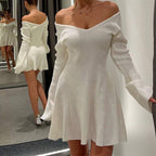 Women's V-Neck Long Sleeve Knitted A-Line Mini Dress