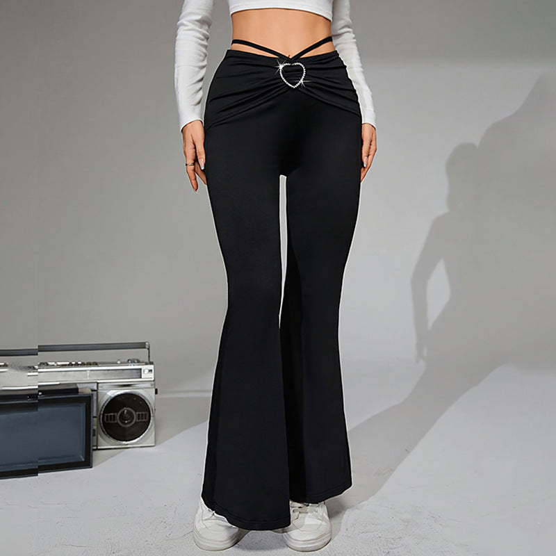 Chic High Waist Pants With Heart Buckle Detail In Black
