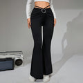 Chic High Waist Pants With Heart Buckle Detail In Black