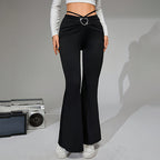 Chic High Waist Pants With Heart Buckle Detail In Black