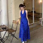 French Blue Floral Strap A Line Sundress