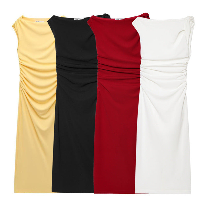 Sunlit Asymmetric Sleeveless Dress With Modern Silhouette In Vivid Colorways