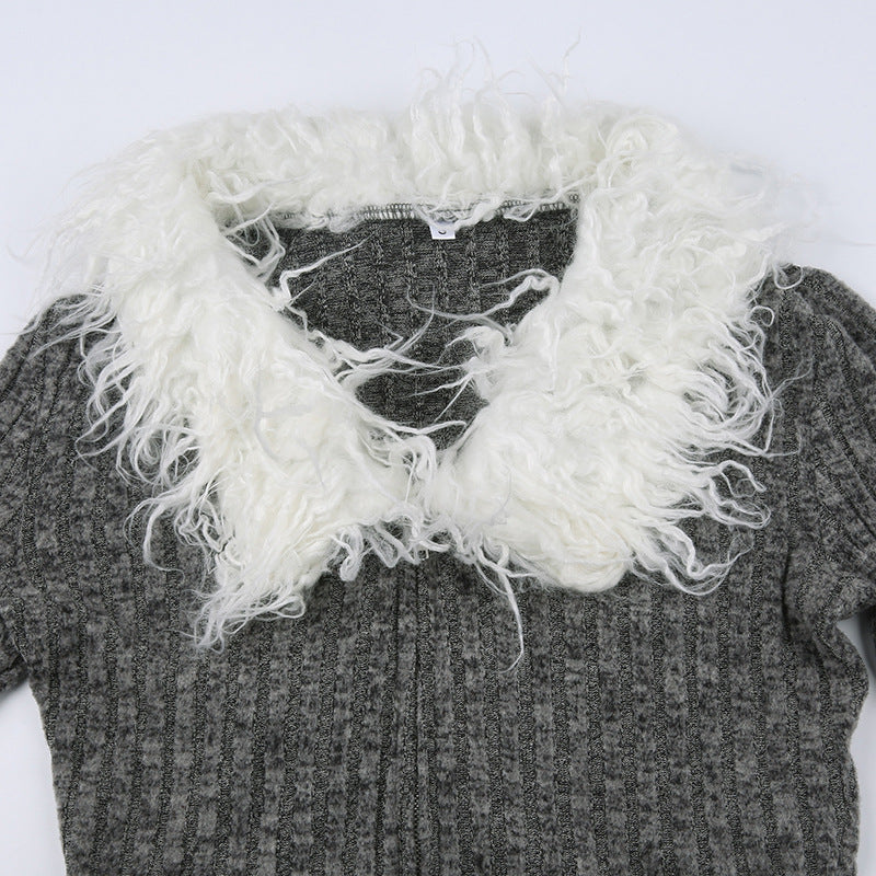 Chic Cropped Zipper Long Sleeve Top In Grey With Sculpted Slim Fit