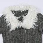Chic Cropped Zipper Long Sleeve Top In Grey With Sculpted Slim Fit