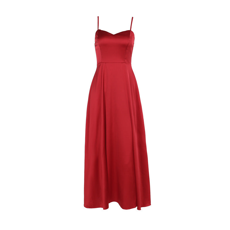 Satin Strap Dress With High Waist