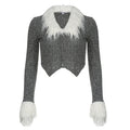 Chic Cropped Zipper Long Sleeve Top In Grey With Sculpted Slim Fit