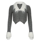 Chic Cropped Zipper Long Sleeve Top In Grey With Sculpted Slim Fit