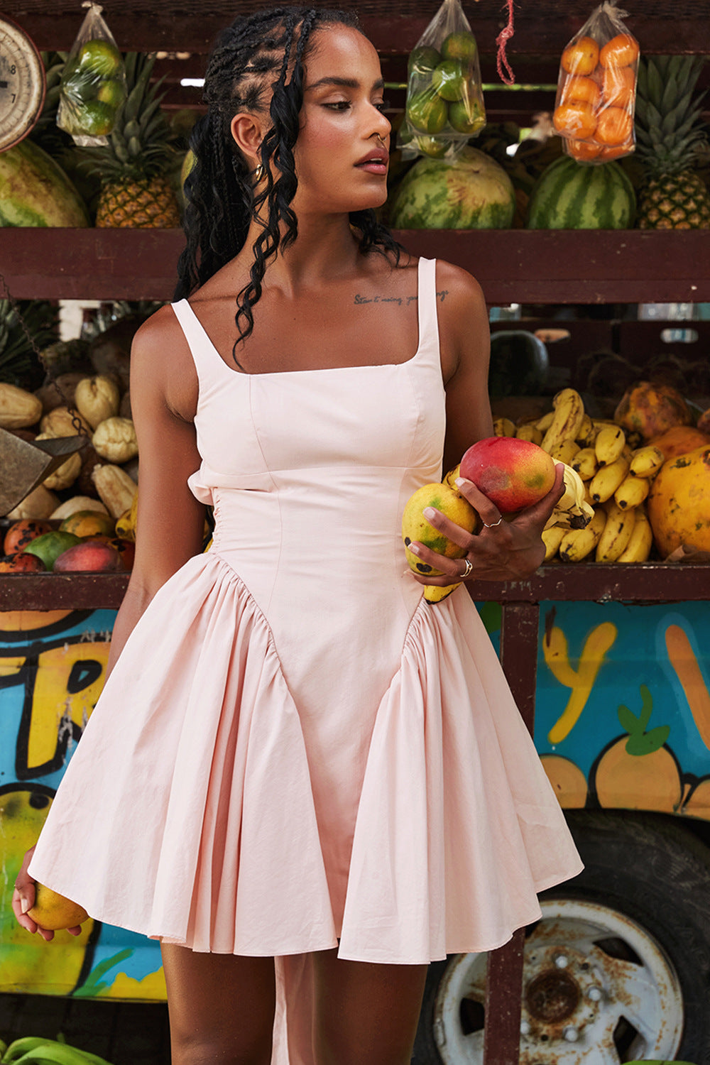 Women's Square Neck Backless Dress with Bow
