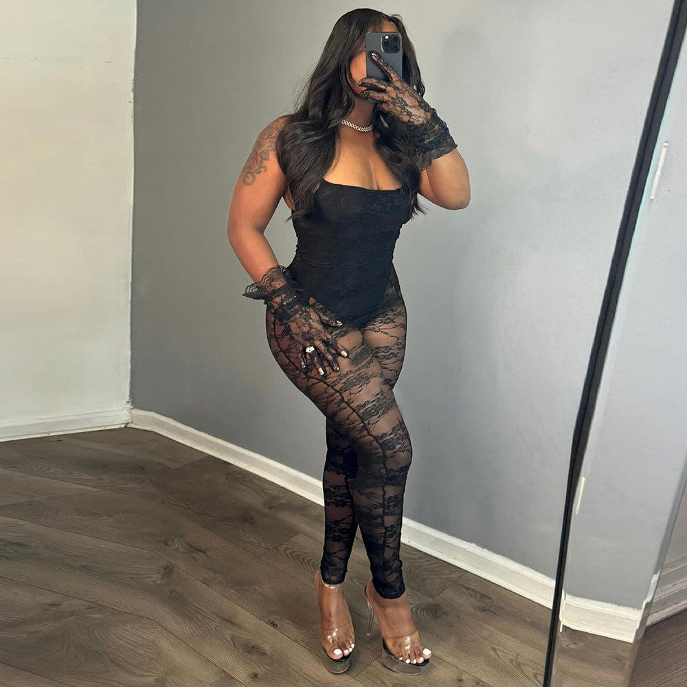 Sheer Cutout Jumpsuit With Elastic Waist Street Hipster Vibe