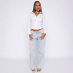 Chic White Cardigan With Slim Fit And Three Quarter Sleeves Cotton Blend