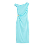 Light Blue Inlaid Asymmetric Dress