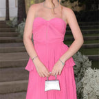 Graceful Pink Suspender Dress With High Waist Silhouette