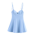 Flowy Bow Suspenders Dress In Fresh Pastels Lightweight Polyester