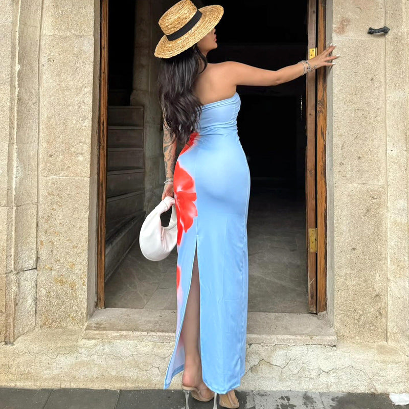 Slim Slit Tube Long Sexy Print Dress