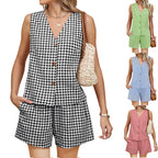 Striped Plaid Polyester Set Sleeveless