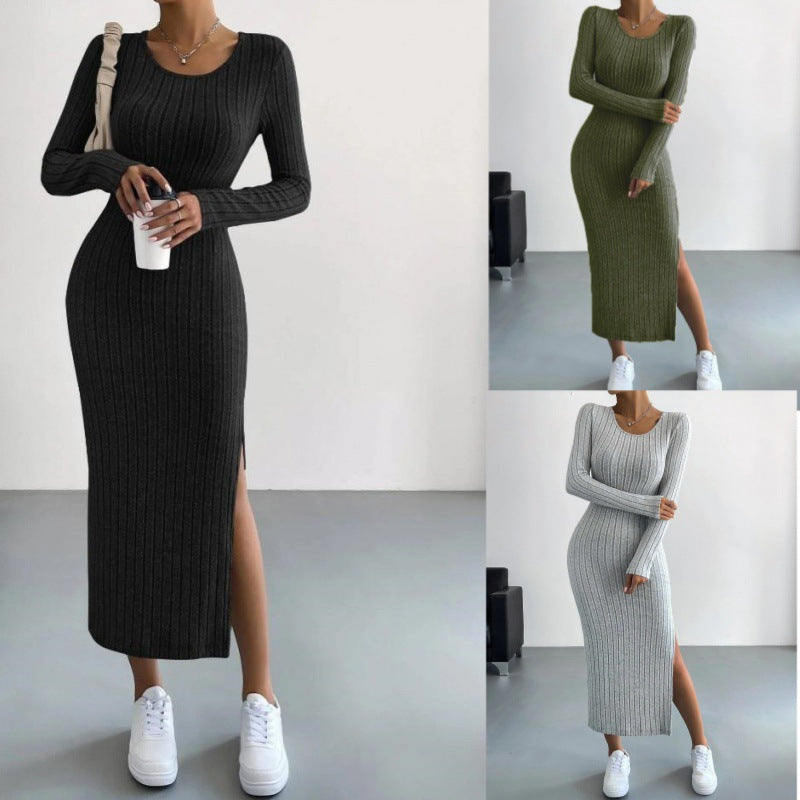 Elegant Knit Maxi Dress With Hip Skirt Silhouette For Women