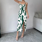 Summer Printed Mid-Length Split Dress High Waist Slim Fit