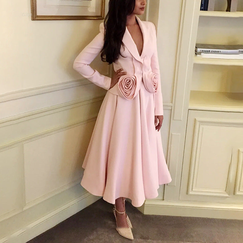 Romantic French Style Rose Pattern Two Piece Top And Skirt Set