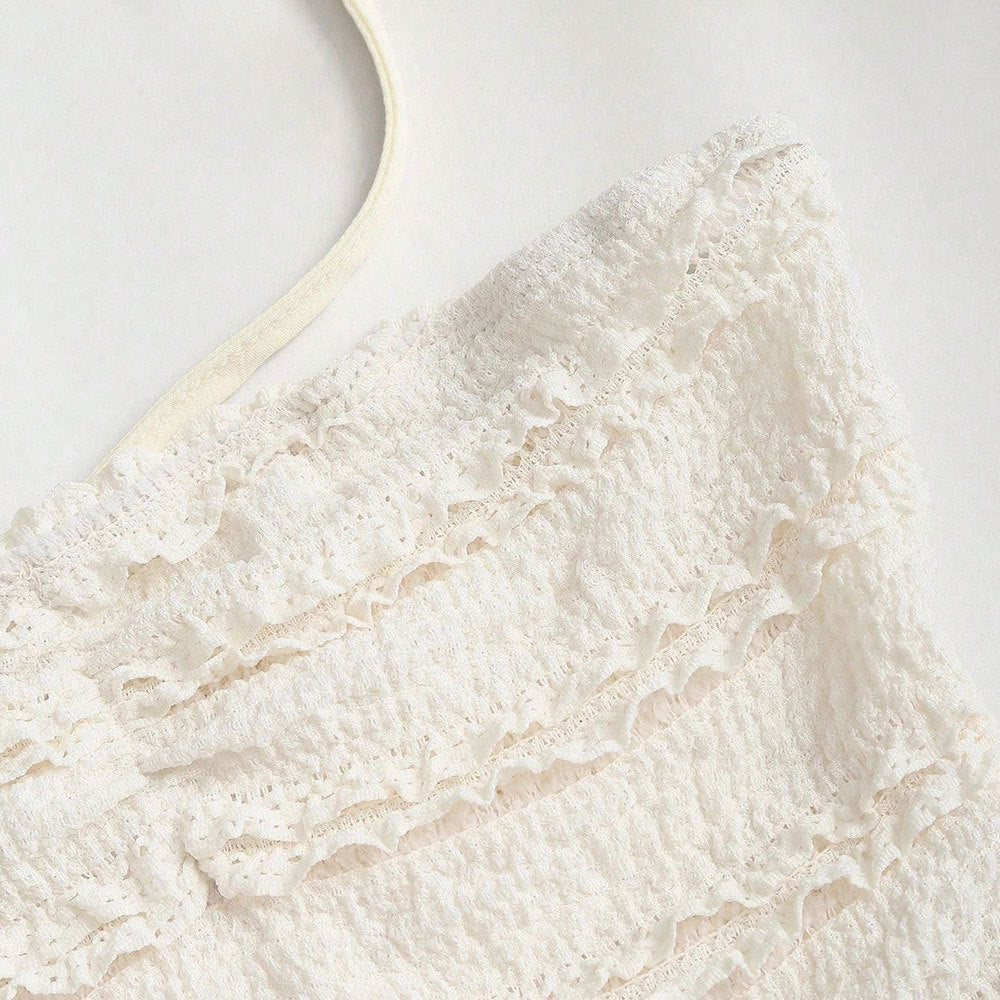 Halterneck White Dress With High Waist And Flared Bell Skirt