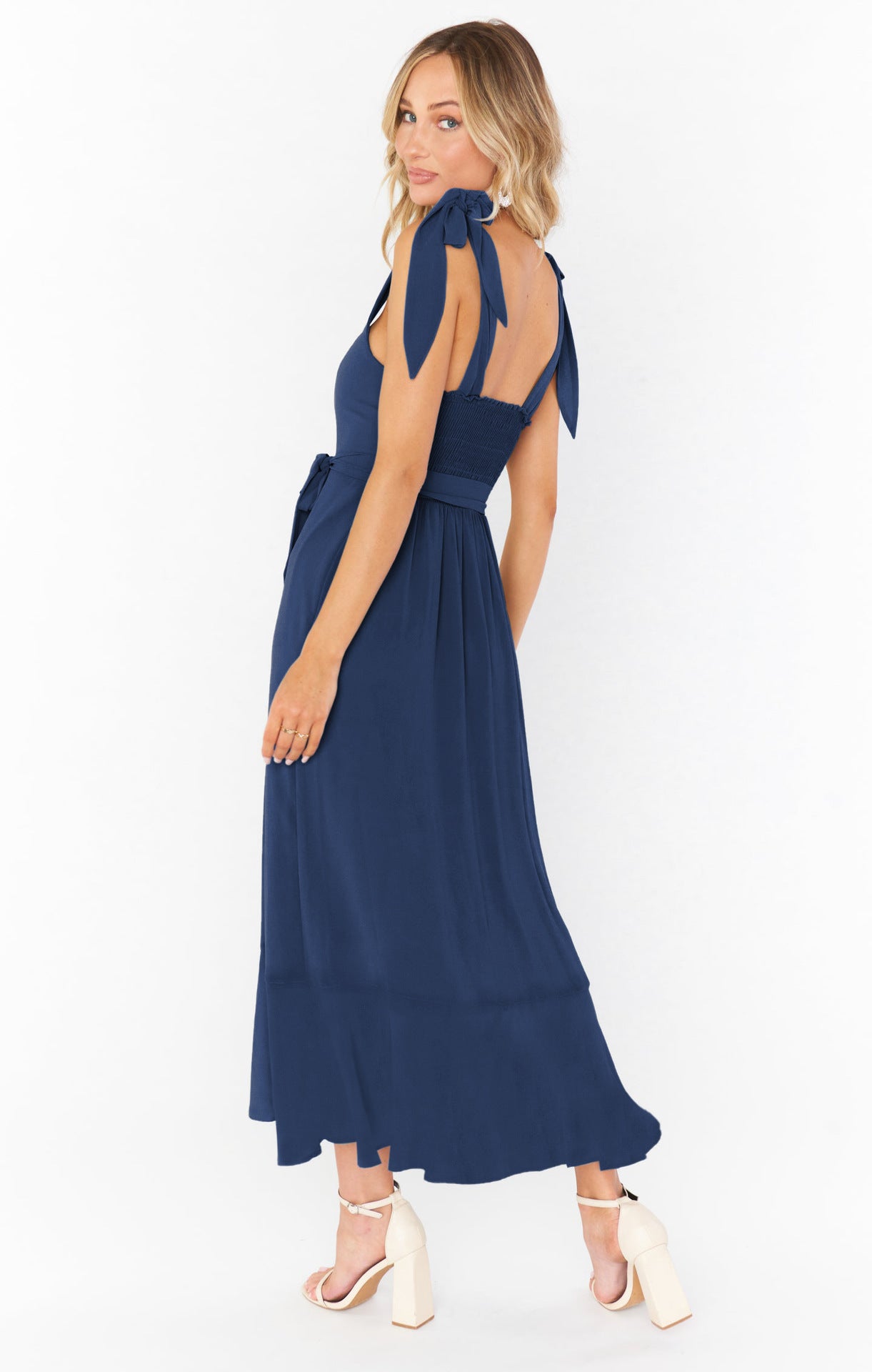 Women's Lace-up Split - Ruffled Sundress