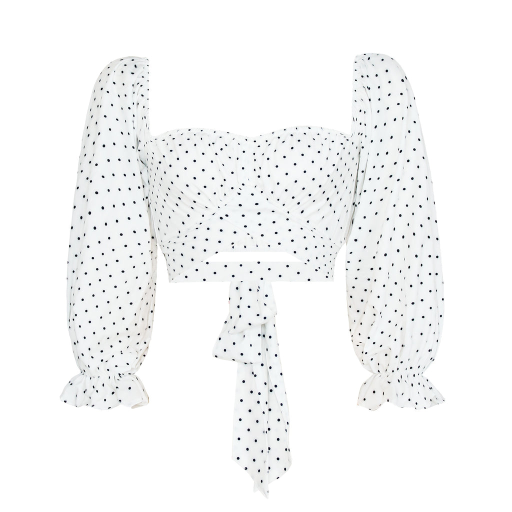 Square Neck Long Sleeve Street Style Top With Tie Print And Three Dimensional Pattern