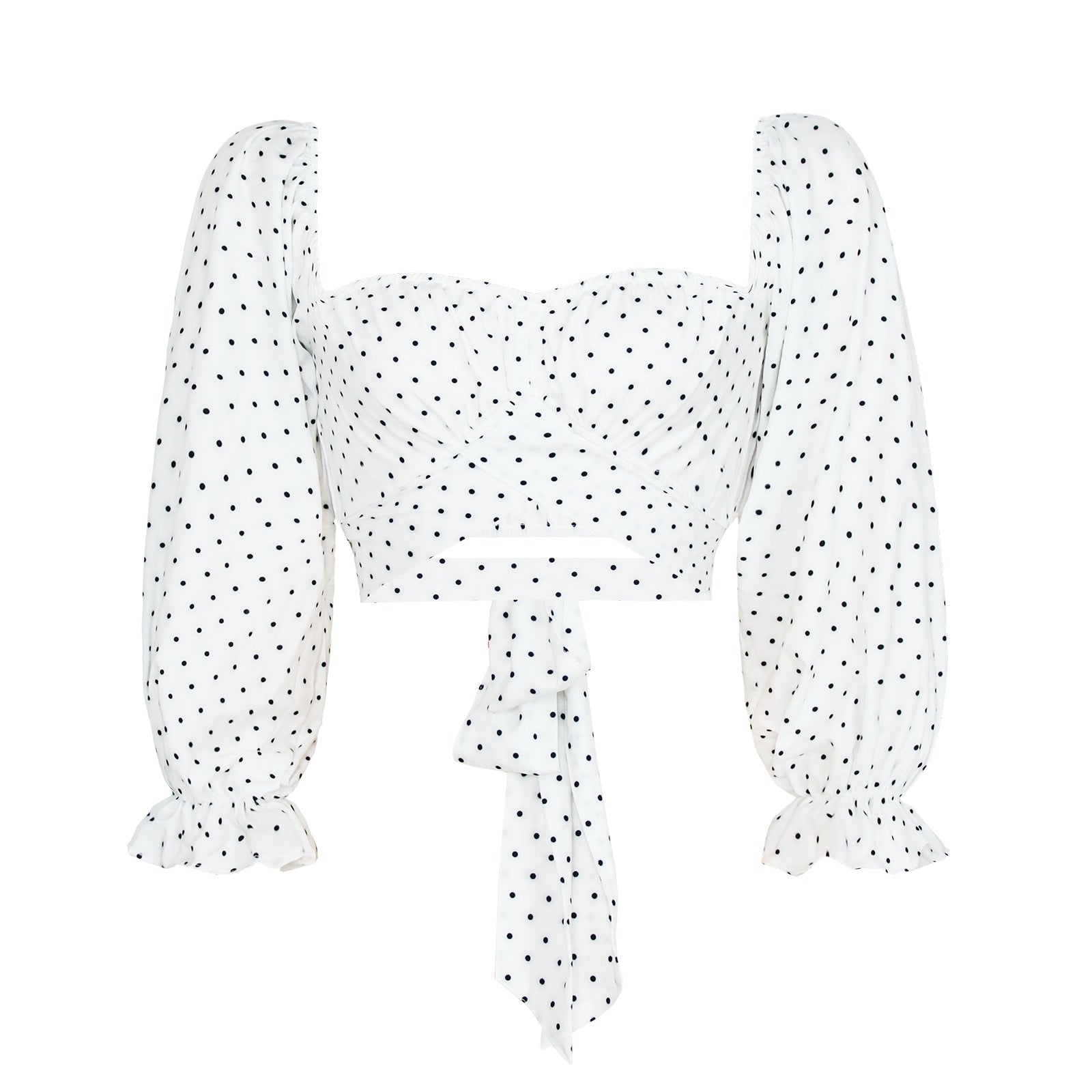 Square Neck Long Sleeve Street Style Top With Tie Print And Three Dimensional Pattern
