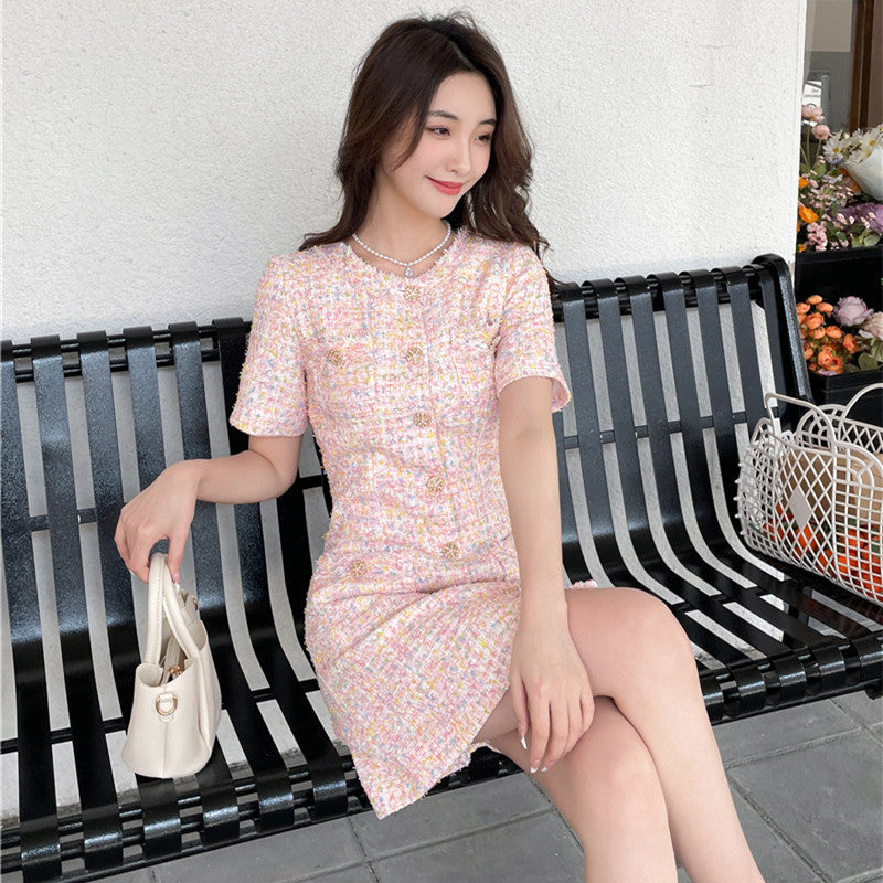 French Tweed Dress For Women In Cherry Blossom Powder