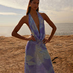 Women's 2-Piece Tie-Dye Halter V-Neck Backless Dress