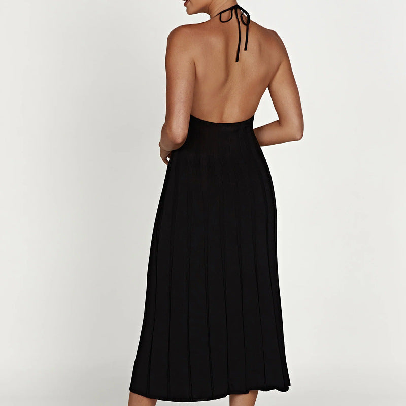 Knit Pleated Dress For Women With Three Dimensional Texture And High Waist