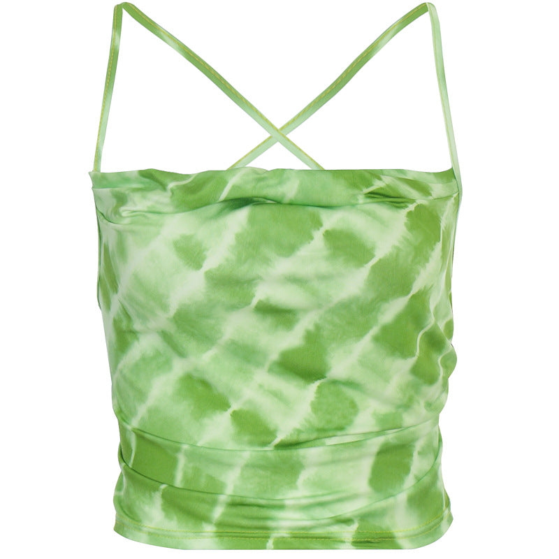 Vibrant Tie Dye Halter Sleeveless Top In Luxurious Milk Silk