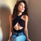 Back Cross Cutout Strap Top With Navel Reveal