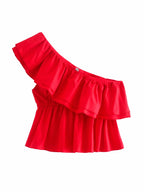 Layered Asymmetric Sleeveless Top With Diagonal Collar And Lotus Print