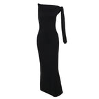 One-Shoulder Ribbon Long Dress Slim Fit Sleeveless Evening Party