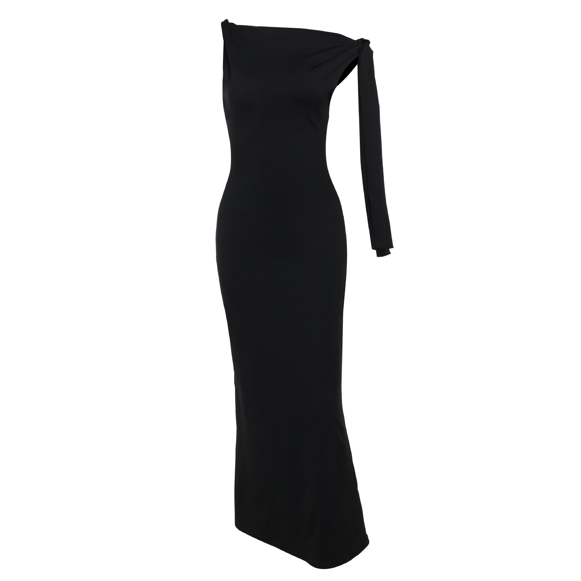 One-Shoulder Ribbon Long Dress Slim Fit Sleeveless Evening Party