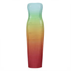 Gradient Tube Top Dress With High Waist Sleeveless Midi