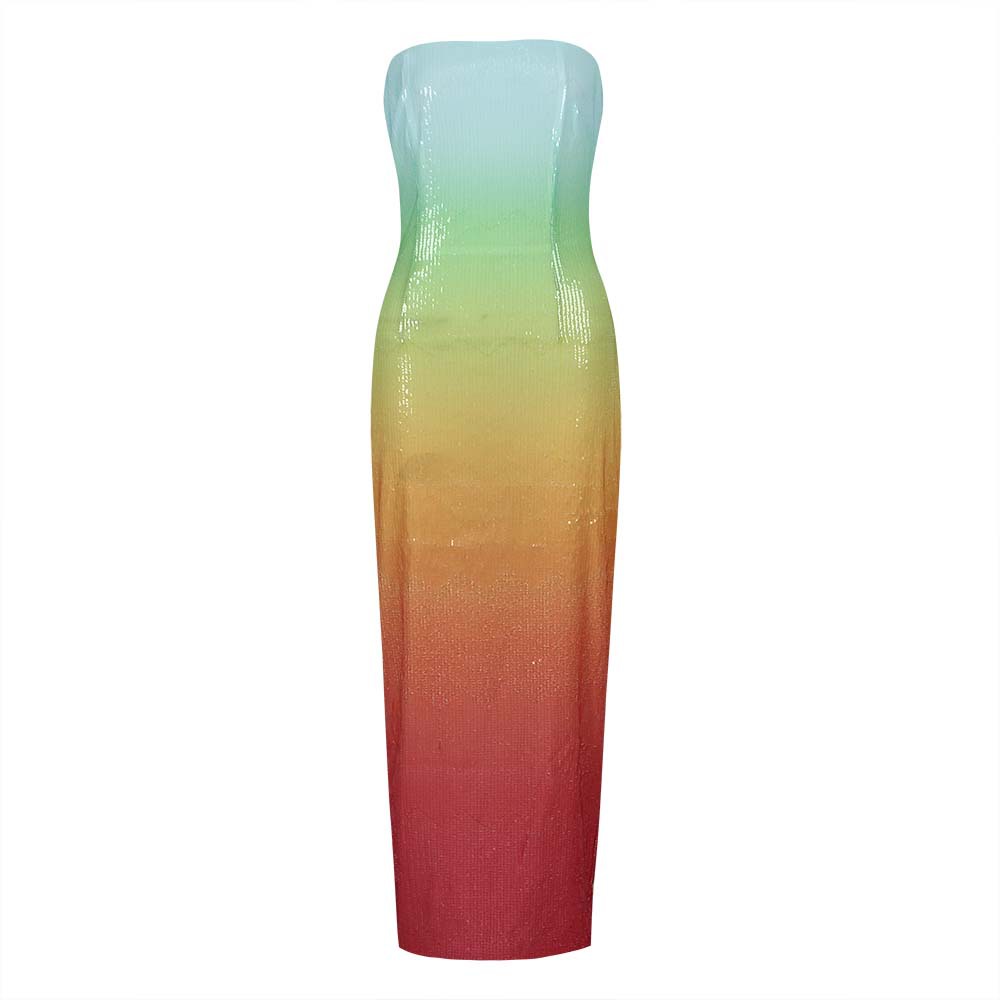 Gradient Tube Top Dress With High Waist Sleeveless Midi