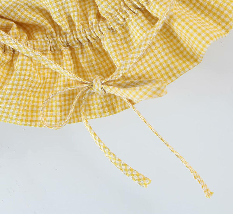 Yellow Plaid Cropped Top And Skirt Set