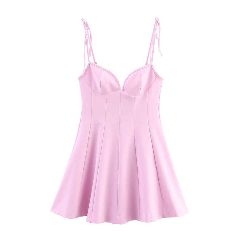 Flowy Bow Suspenders Dress In Fresh Pastels Lightweight Polyester
