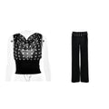 Polka Dot Chiffon Patchwork Crop Top With Bottom Set