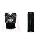 Polka Dot Chiffon Patchwork Crop Top With Bottom Set