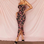 Floral High-Waist Retro Maxi Dress One-Piece Printed Silhouette