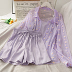 Three Piece Linen Set For Women Casual Tops Shorts