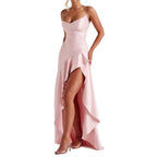 Women's Backless Ruffle Maxi Dress High Waist Split Evening Party