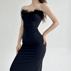 Midnight Black Cotton Tube Top Dress With Sleek Sleeveless Round Neck