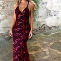 V-Neck Sequined Backless Maxi Dress - High Waist Prom Gown