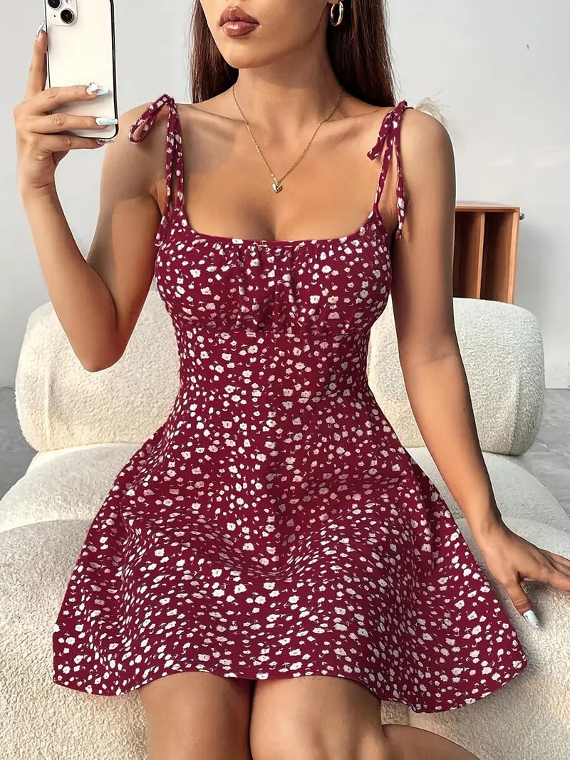 French Floral Strap Dress With Suspender Skirt
